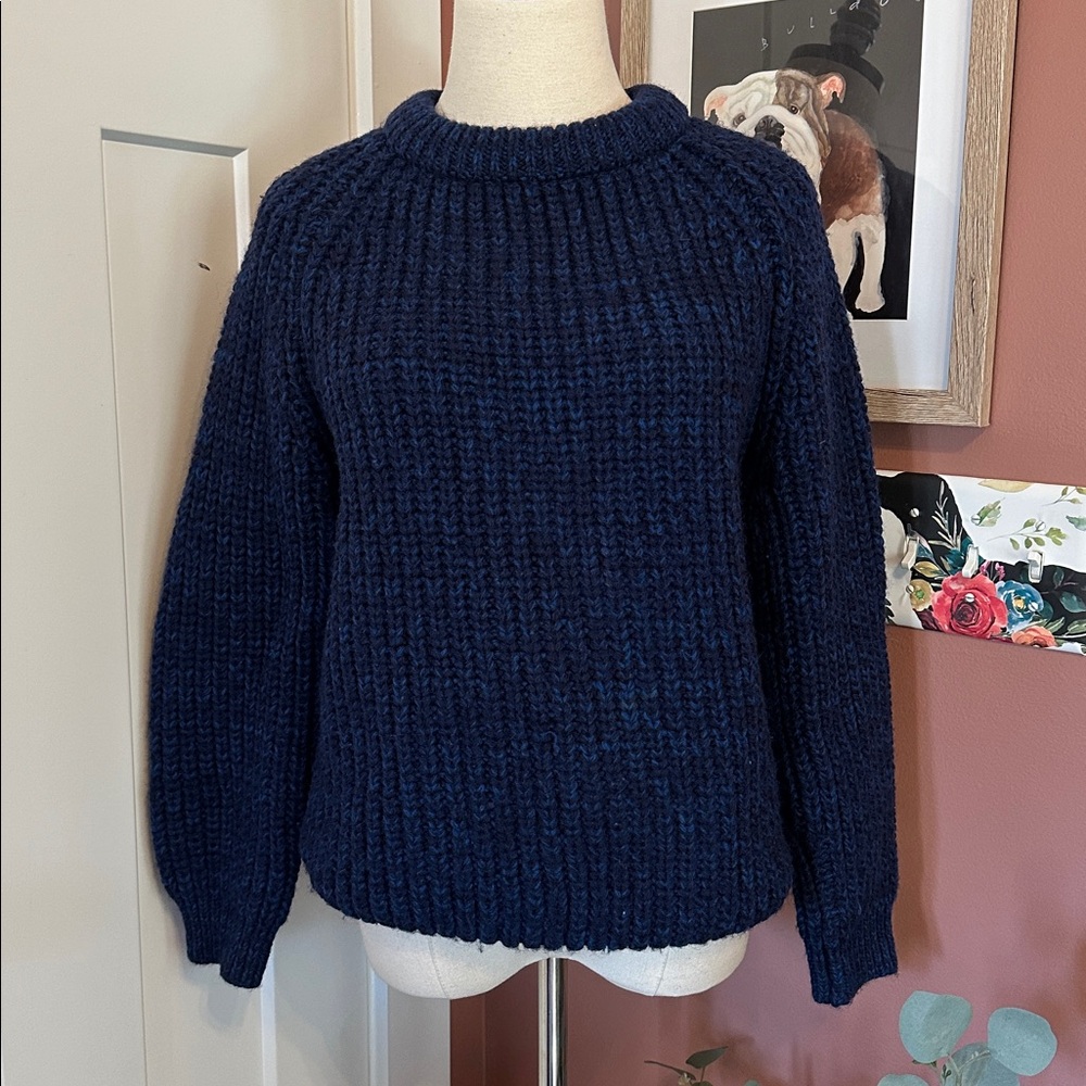 Vintage Cornish Jumpers Pure Wool Navy Royal Blue Women's M collar Sweater - Picture 13 of 13